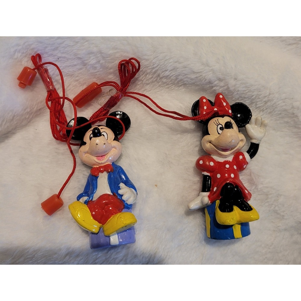 Mickey and Minnie Mouse Ink Pen Toppers with Cord Necklace